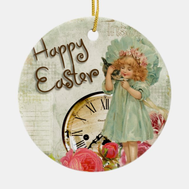 Adorno De Cerámica feliz chica de Pascua (Frente)