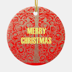 Adorno De Cerámica Feliz Colección de Navidades Red y Gold