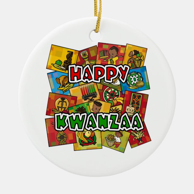Adorno De Cerámica Feliz Collage de Kwanzaa (Frente)