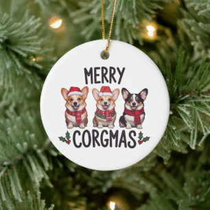 Adorno De Cerámica Feliz Corgmas Sombrero de Santa Navidad Corgi Perr