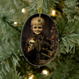 Adorno De Cerámica Feliz Creepmas Chico Espeluznante Gótico Vintage