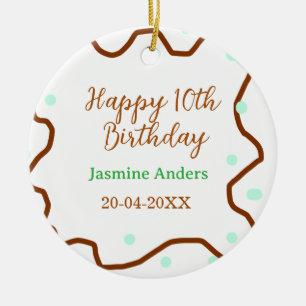 Adorno De Cerámica Feliz cumpleaños 10 verde pastel marrón borde span