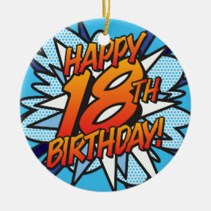 Adorno De Cerámica FELIZ CUMPLEAÑOS 18 Foto Divertida Comic Retro
