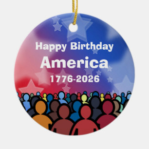 Adorno De Cerámica Feliz cumpleaños América 1776 a 2026