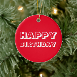 Adorno De Cerámica Feliz cumpleaños, blanco rojo moderno, negrita