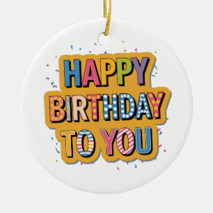 Adorno De Cerámica Feliz cumpleaños con patrón