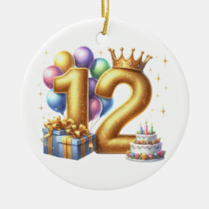 Adorno De Cerámica Feliz cumpleaños dorado 12