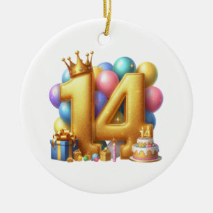 Adorno De Cerámica Feliz cumpleaños dorado 14