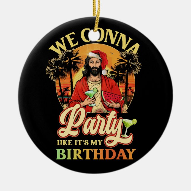 Adorno De Cerámica Feliz Cumpleaños Jesús Navidades Verano Bday Fiest (Frente)