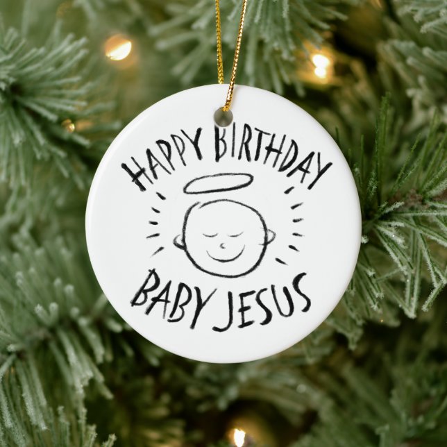 Adorno De Cerámica Feliz cumpleaños, niño Jesús - Navidades cristiano (Árbol)