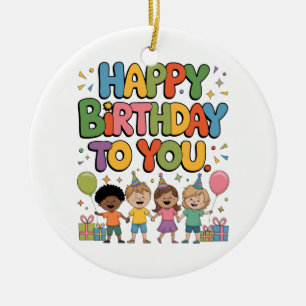 Adorno De Cerámica Feliz Cumpleaños Niños