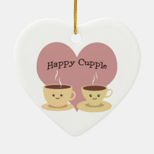 Adorno De Cerámica ¡Feliz Cupple! Café lindo