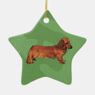 Adorno De Cerámica Feliz Dachshund de Navidad