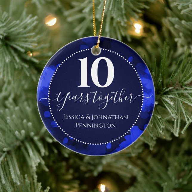 Adorno De Cerámica Feliz décimo aniversario Boda, una foto (Árbol)