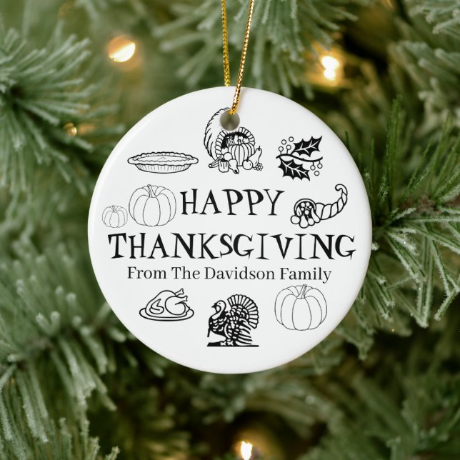 Adorno De Cerámica Feliz Día de Acción de Gracias nombre personalizad (Árbol)