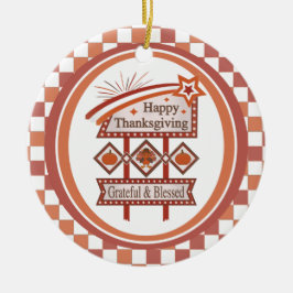 Adorno De Cerámica Feliz Día de Acción de Gracias, Rótulo Retro Bendi