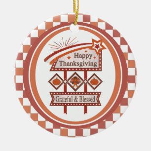 Adorno De Cerámica Feliz Día de Acción de Gracias, Rótulo Retro Bendi