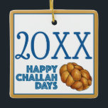 Adorno De Cerámica Feliz Día de Desafíos Hanukkah<br><div class="desc">Ornament presenta un original ilustracion de marcador de una hogaza de pan de jalá trenzado, con HAPPY CHALLAH DAYS en una fuente azul. Genial para los regalos de Hanukkah. Este diseño de vacaciones judías también está disponible en otros productos. ¿No ves lo que estás buscando? ¿Necesita ayuda con la personalización?...</div>