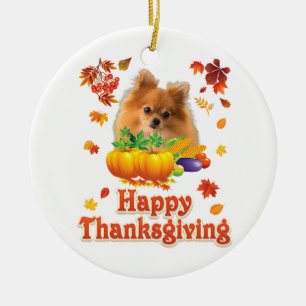 Adorno De Cerámica Feliz Día De Gracias Perro Pomeraniano Por El Que 