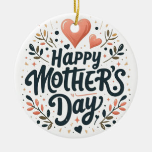 Adorno De Cerámica Feliz Día de la Madre - Arte de Tipografía Floral