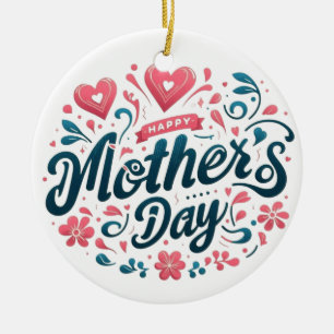 Adorno De Cerámica Feliz Día de la Madre - Floral Vibrante de Teal y 