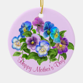 Adorno De Cerámica Feliz Día de la Madre Pansy Violet Flores acuática