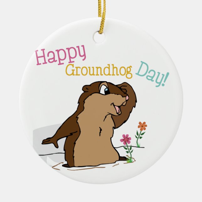 Adorno De Cerámica Feliz Día de la Marmota (Frente)