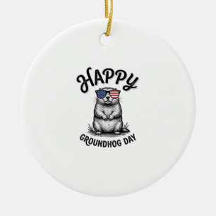 Adorno De Cerámica Feliz Día de la Marmota Diseño de Camiseta de Grab
