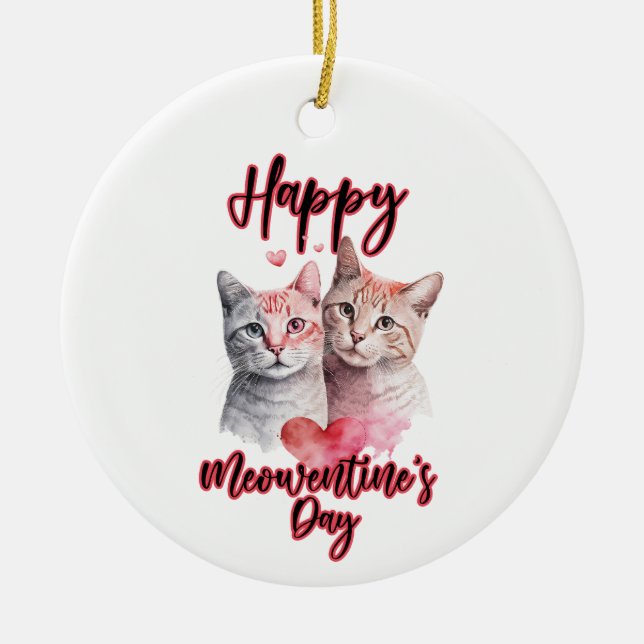Adorno De Cerámica Feliz Día de Meowentine, pareja de gatos de San Va (Frente)