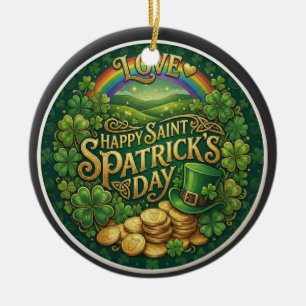 Adorno De Cerámica Feliz día de San Patricio Corazón de Amor Arcoíris