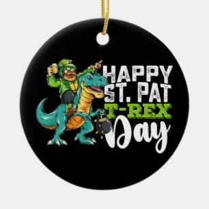 Adorno De Cerámica Feliz día de San Patricio Pat T Rex Dinosaurio