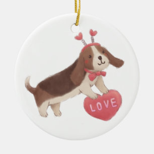 Adorno De Cerámica Feliz día de San Valentín con cachorro
