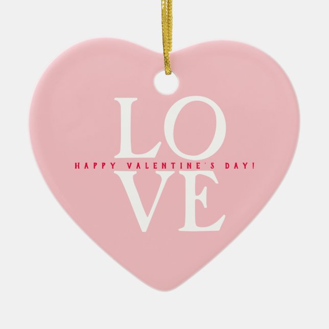 Adorno De Cerámica Feliz Día de San Valentín elegante amor rosa román (Frente)
