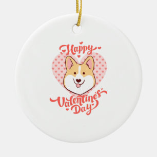 Adorno De Cerámica Feliz Día de San Valentín lindo perro corgi