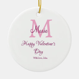 Adorno De Cerámica Feliz día de San Valentín monograma nombre rosa am