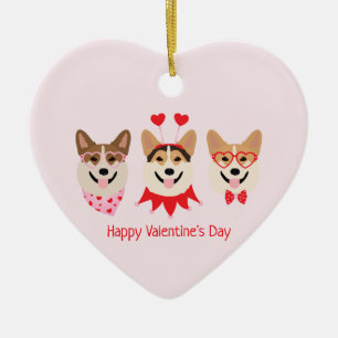 Adorno De Cerámica Feliz Día de San Valentín Pembroke Welsh Corgi Per
