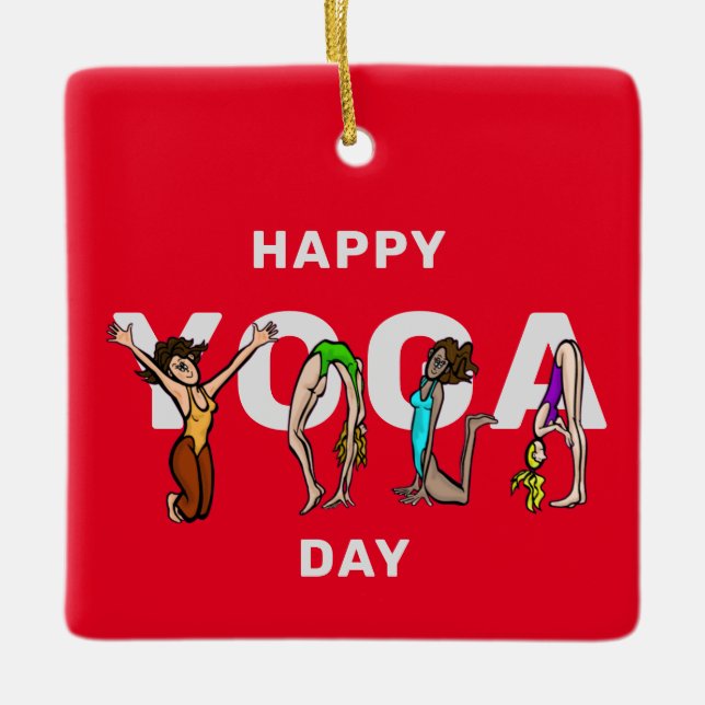 Adorno De Cerámica Feliz Día del Yoga para las mujeres (Anverso)