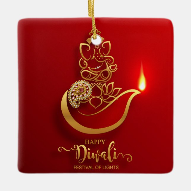 Adorno De Cerámica Feliz Diwali (Anverso)