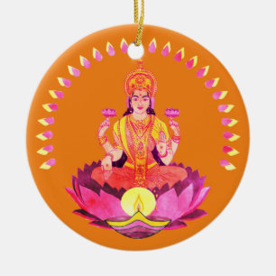 Adorno De Cerámica Feliz Diwali - Diosa Deepalavi Lakshmi 1
