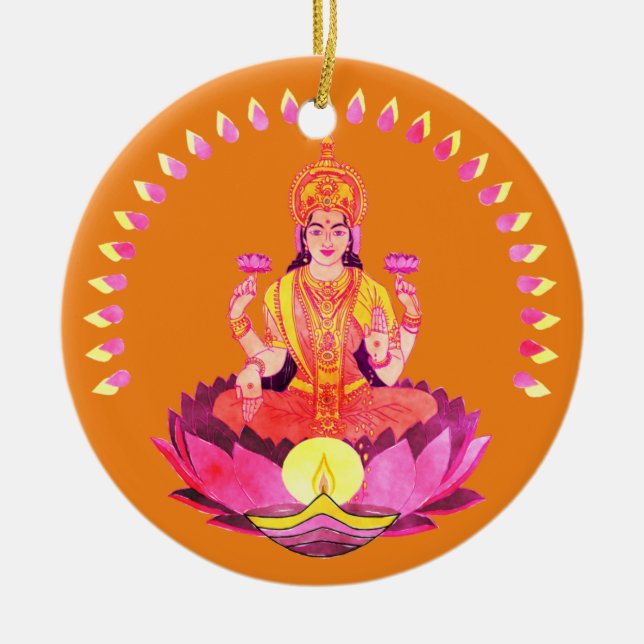Adorno De Cerámica Feliz Diwali - Diosa Deepalavi Lakshmi 1 (Frente)