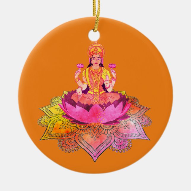 Adorno De Cerámica Feliz Diwali - Diosa Deepalavi Lakshmi 4 (Frente)