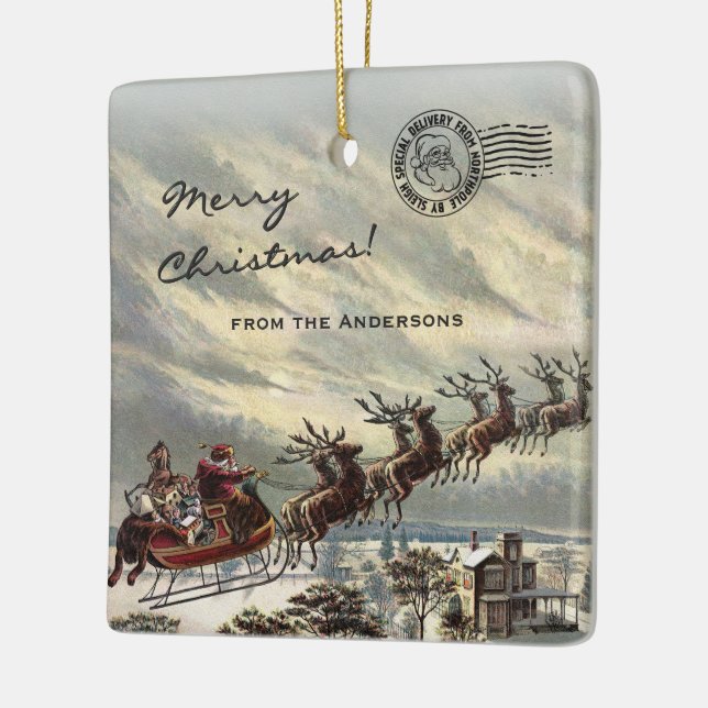 Adorno De Cerámica Feliz entrega de Navidad por Santa Sleigh (Izquierda)