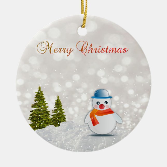 Adorno De Cerámica Feliz Feliz Navidad, Árbol de Navidad, Snowman (Frente)