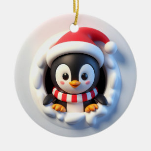 Adorno De Cerámica Feliz feriado de Navidades, explosión de pingüino