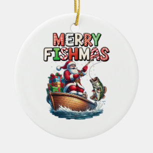 Adorno De Cerámica Feliz Fishmas Santa Amantes De La Pesca Divertido