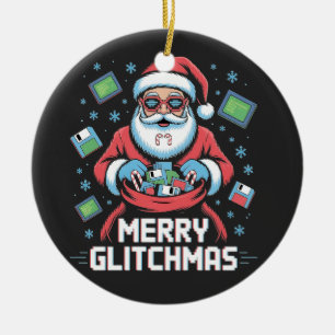 Adorno De Cerámica Feliz Glitchmas Código Programador Santa Navidad