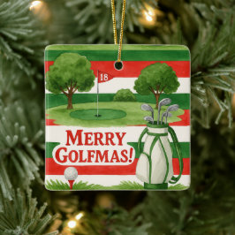 Adorno De Cerámica 'Feliz Golfmas!' Golfistas Alegre Navidad Elegante