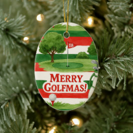 Adorno De Cerámica 'Feliz Golfmas!' Golfistas Alegre Navidad Elegante
