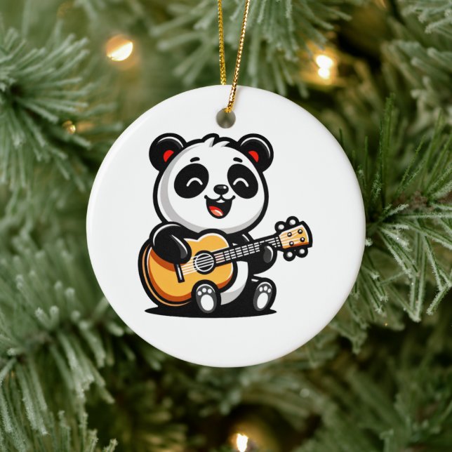 Adorno De Cerámica Feliz Guitarista Panda - Diseño Cuto De Música Acú (Árbol)