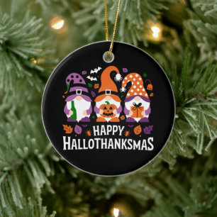 Adorno De Cerámica Feliz Hallothanksmas Amante de Gnomos Feliz Navida